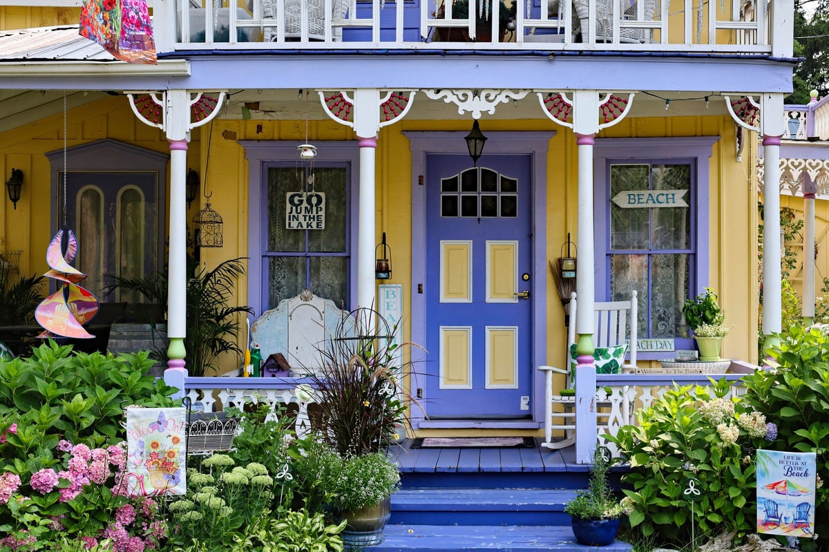 Colorfully decorated beach house in Grimsby Beach, near Lake Ontario, from a group referred to as the Painted Ladies